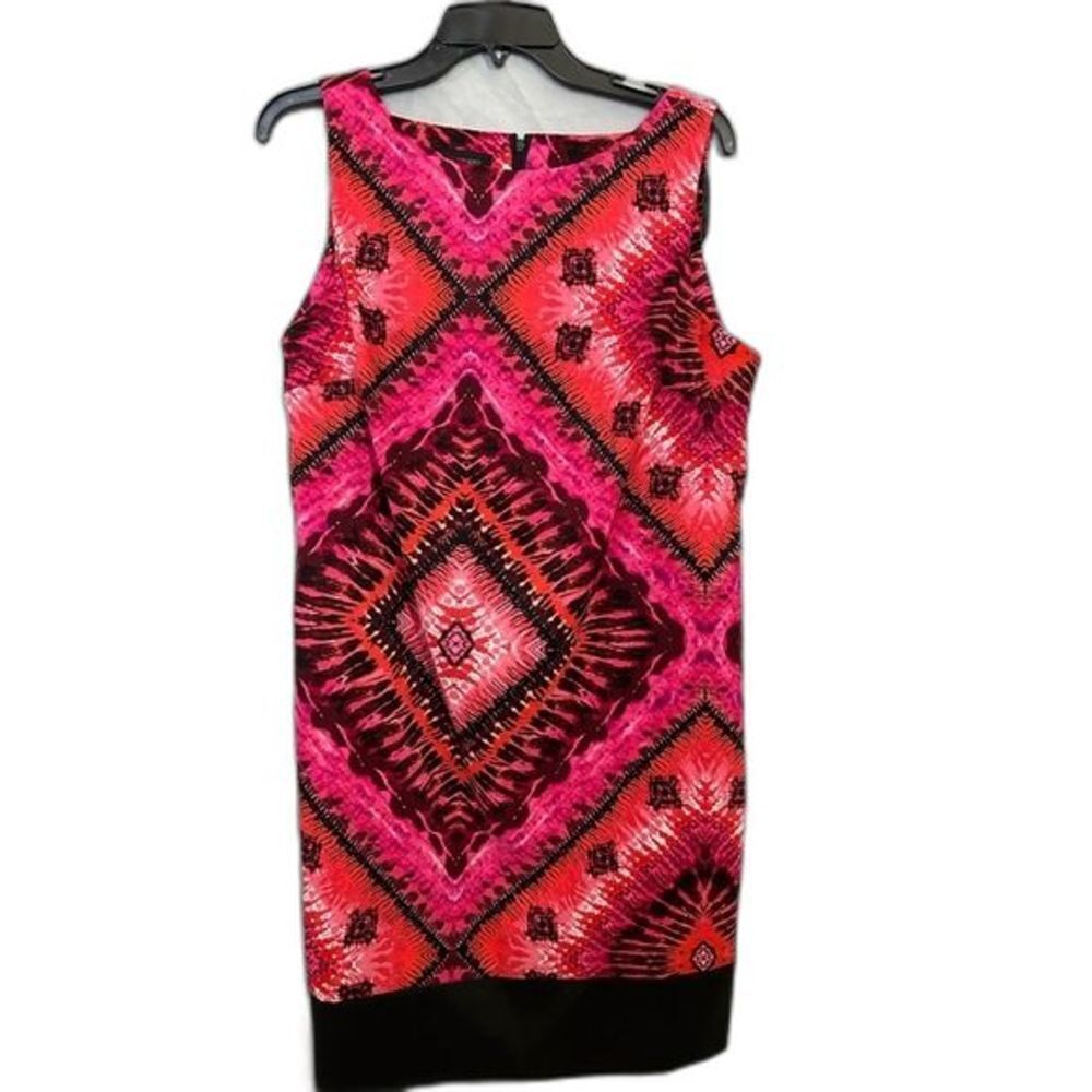 AB Studio Women's Size 16 Shift Dress Red Pink Black Diamond Geometric Print